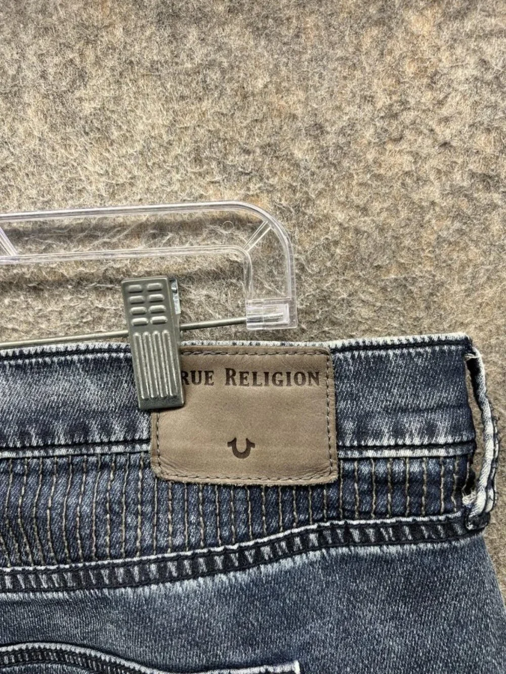 True Religion Rocco Jeans Mens 38 Blue Relaxed Skinny Biker Denim Distressed